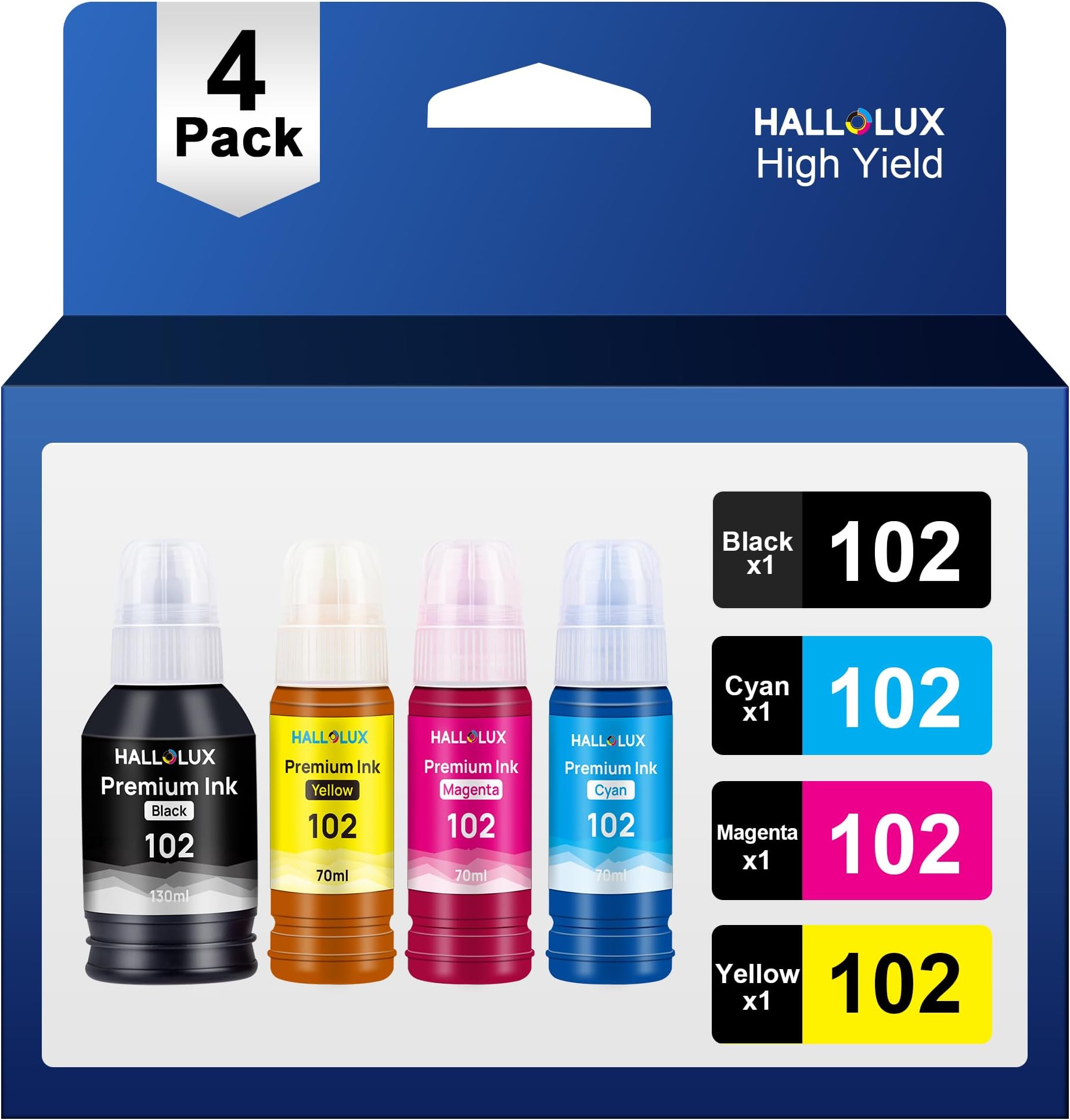 102 Ink Compatible for Epson 102 Ink Bottle Multipack for Epson EcoTank ET-2700 ET-2750 ET-2751 ET-2756 ET-3700 ET-3750 ET-4750 ET-15000 (102 Black, 102 C/M/Y)