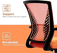 Vista 5 de Silla de escritorio con respaldo medio, silla ergonómica de malla para computadora con reposabrazos y ruedas, soporte lumbar ajustable, sillas