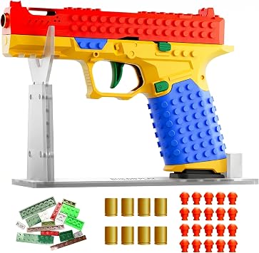 BAZILBAZOS Foam Blaster Building Toys Kit, Educational DIY Assembly Set with Tactical Handle, Display Stand and Soft Darts, Safe Outdoor Play Birthday
