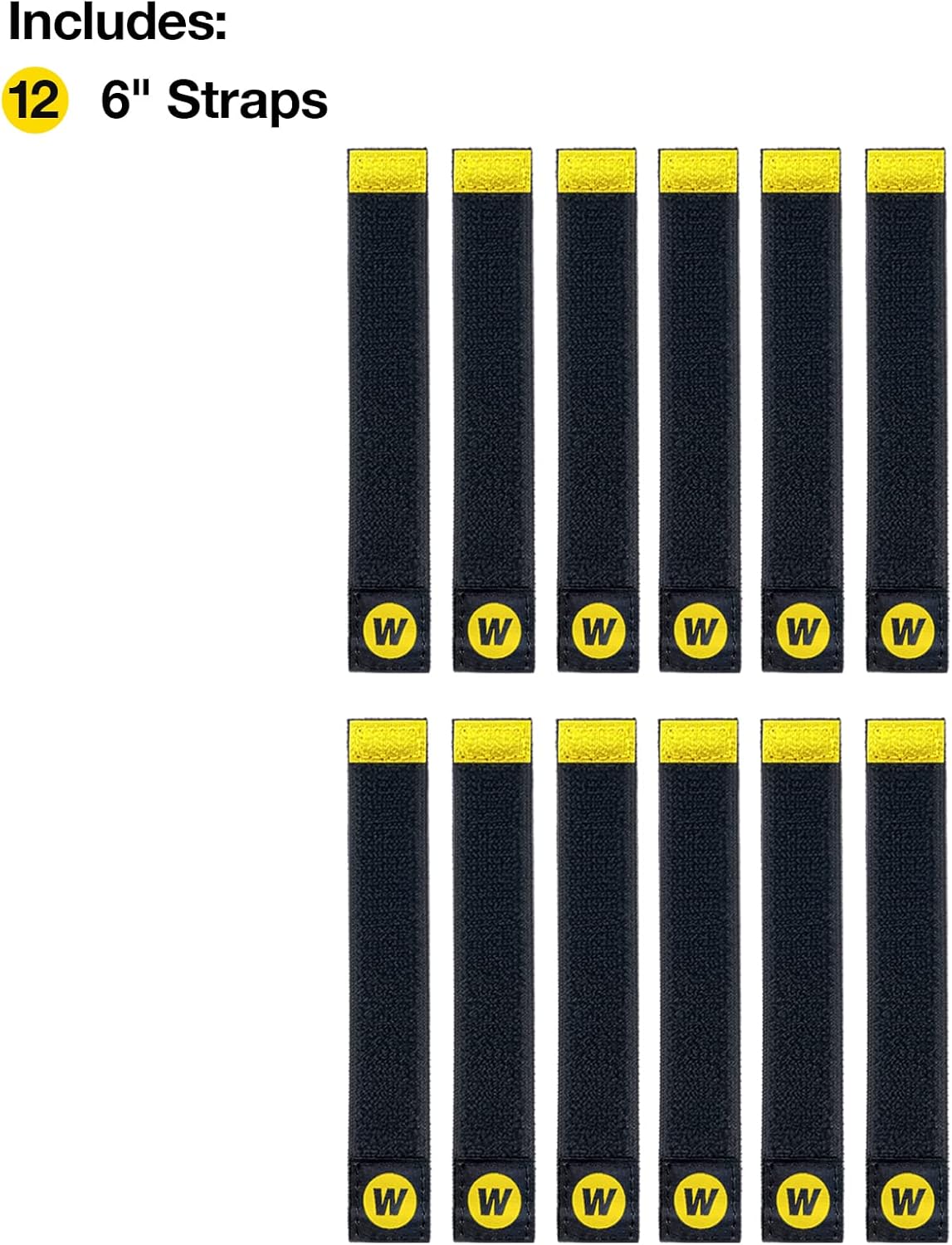 Selfie Straps by Wrap-It Storage - 6-inch (12-Pack) Black - Elastic Hook and Loop Cord Organizer Wraps for Phone Charger, Computer, Electrical Charging Cord and Cable Storage and Organization