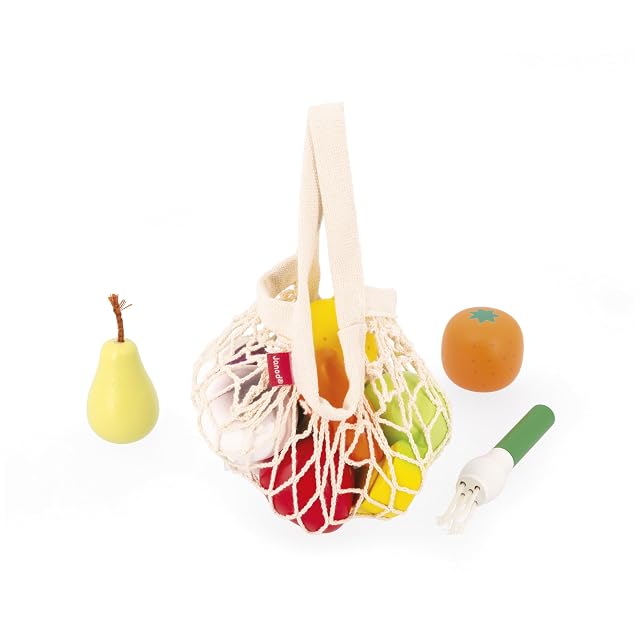 Foto 2 de 7 de Janod Red de 12 Frutas y Verduras - Bolsa de Lona - Cesta de la Compra Imitación Juguete