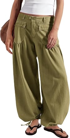 Yanekop Womens Balloon Pants High Waisted Wide Leg Harem Pants