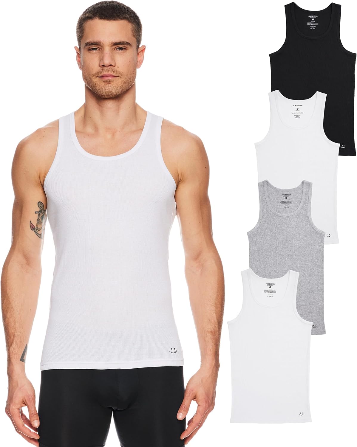 JOE BOXER Mens Tank Top Undershirt Cotton Rib, Gym Tagless A Shirts