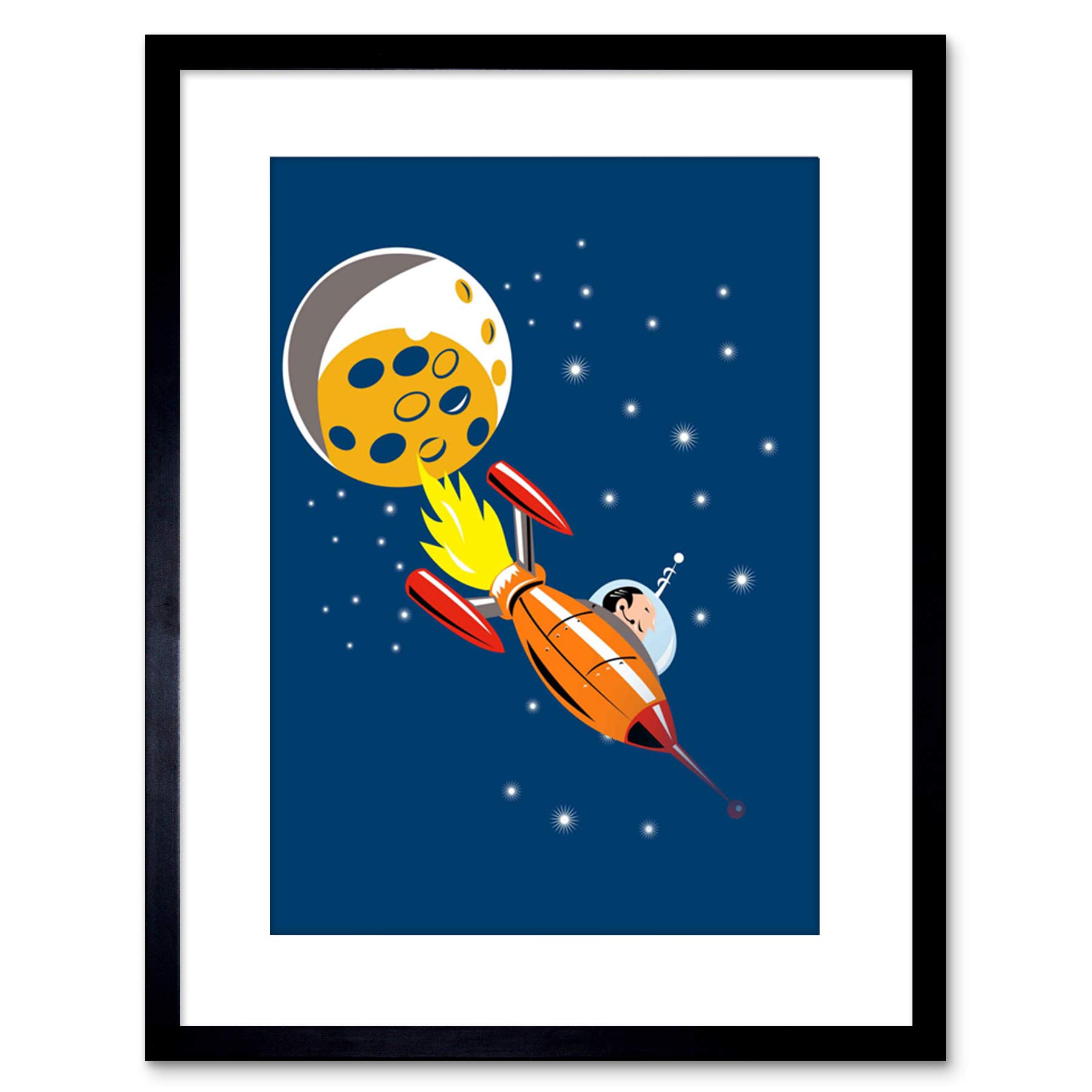 Wee Blue Coo Kids Spaceship Spaceman Moon Planet Space Framed Wall Art Print