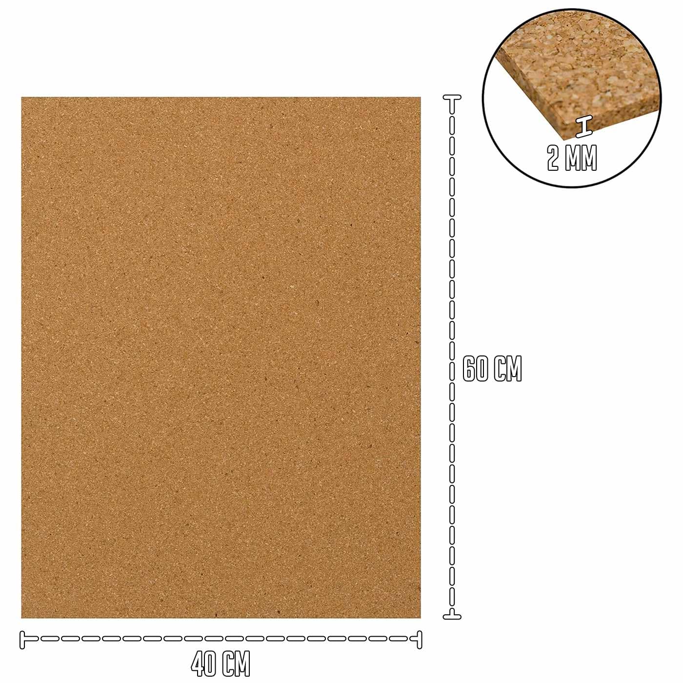 Láminas de corcho grosor 2 mm 40 x 60 cm Pack de 3