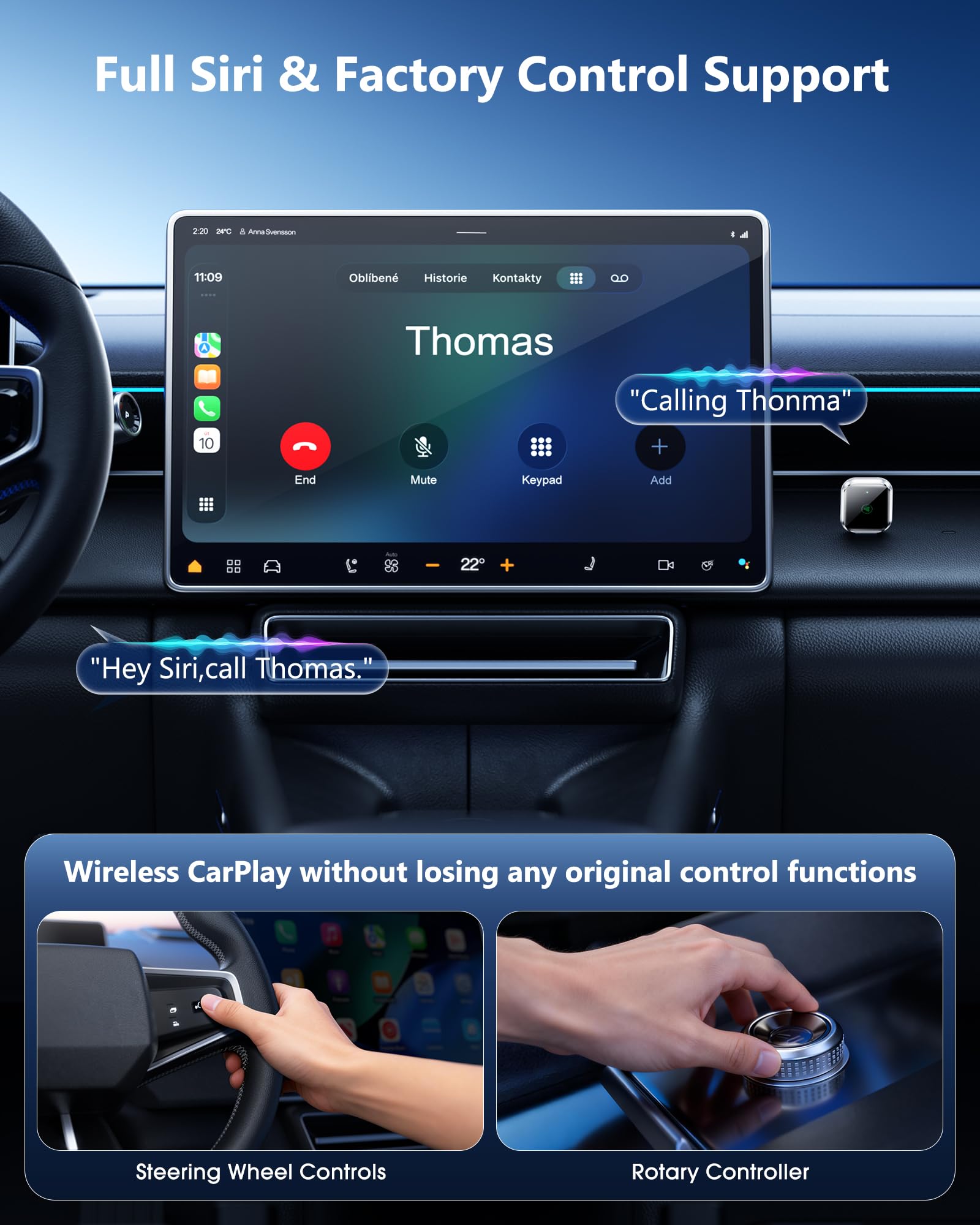 QINOJA CarPlay Wireless for Apple iPhone - Car Stereo Multimedia Dongle For Wired CarPlay, USB-A & USB-C, Auto Connect, Low Latency 5GHz WiFi, OTA Upgrade — view 3