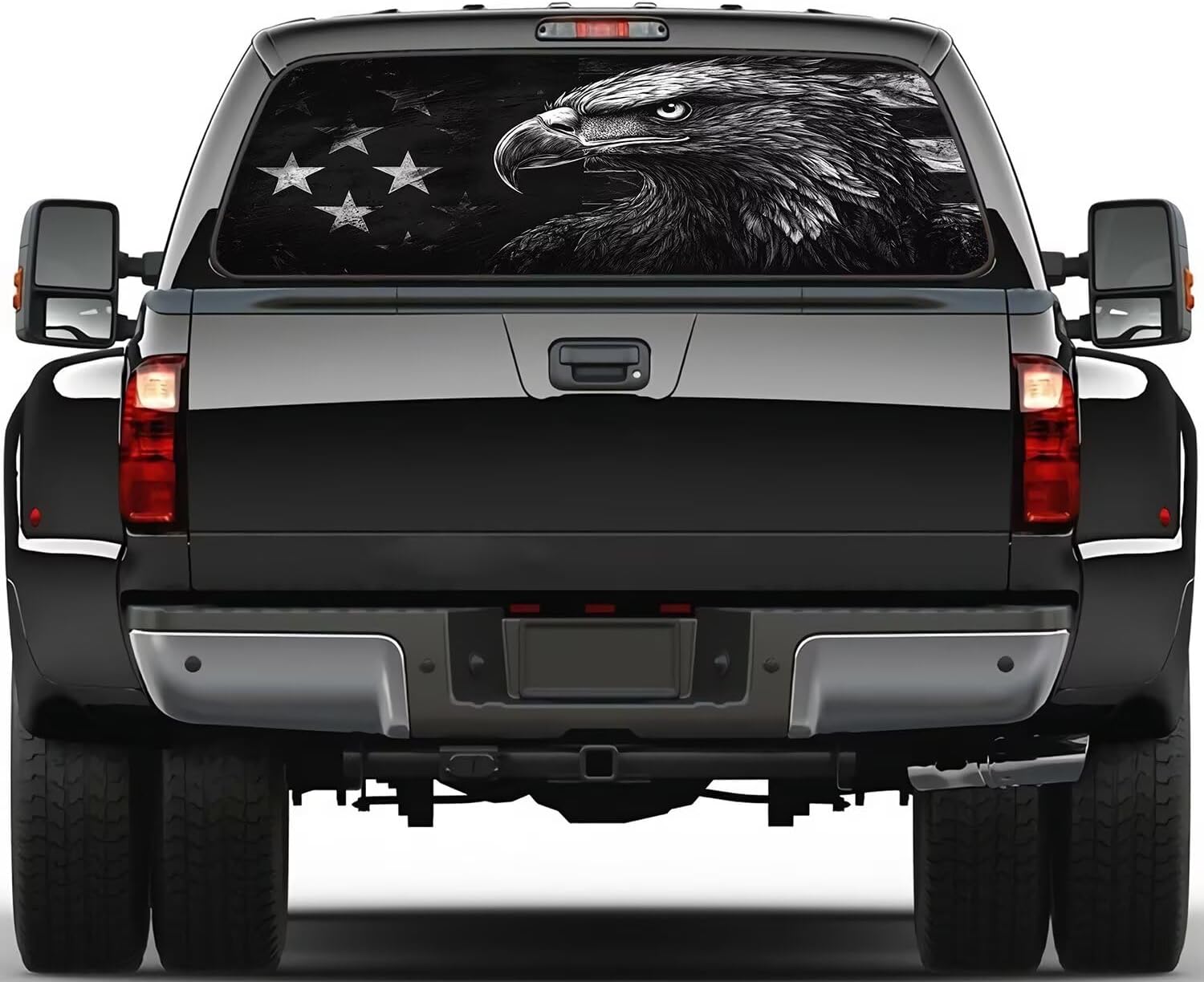 Cross Eagle Flag Rear Window Decal – Patriotic American Vinyl Sticker for Trucks, SUV, Back Window (66" x 20") Vintage Forest Design, Easy Apply, Weather Resistant