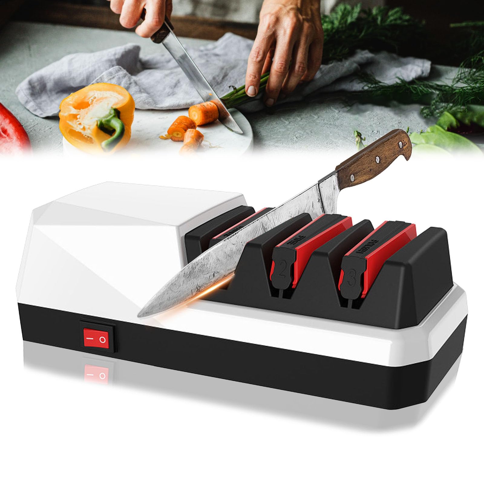 Aiguiseur Couteaux Electrique, 3 Phases Affuteur Couteau Affûteuse Professionnelle pour Affûtage de Couteaux Broyeur de Diamant Rapide Affûteur de Couteaux Electrique