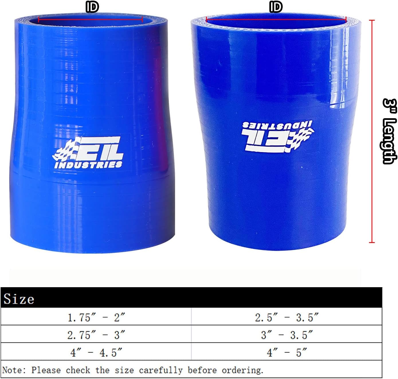 2.75" ID to 3" ID, 3" Length Reducer Silicone Coupler Hose, 4-Ply Reinforced Universal Straight Silicone Reducer Pipe Intake and Intercooler Piping Blue