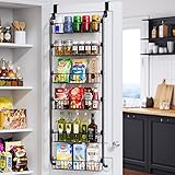 Delamu Over the Door Pantry Organizer, 6-Tier Metal Pantry Door Organization and Storage, Hanging Kitchen Basket Spice Rack Seasoning Shelves, Cabinet Door Organizer for Easy Install,D5xW18xH50inch Black 6 Tier-M