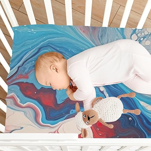 Miniatura 8 de Kigai Fitted Crib Sheet for Boys Girls,Colorful Marble Jersey Knit Baby Sheet for Standard Crib and Toddler Bed Mattresses, Cozy Soft Breathable, 28