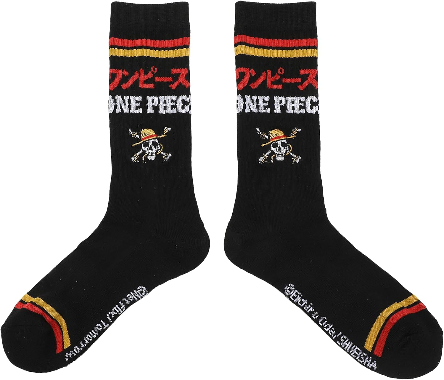 Bioworld One Piece Live Action Straw Hat Pirates Logo Men's Black Athletic Crew Socks