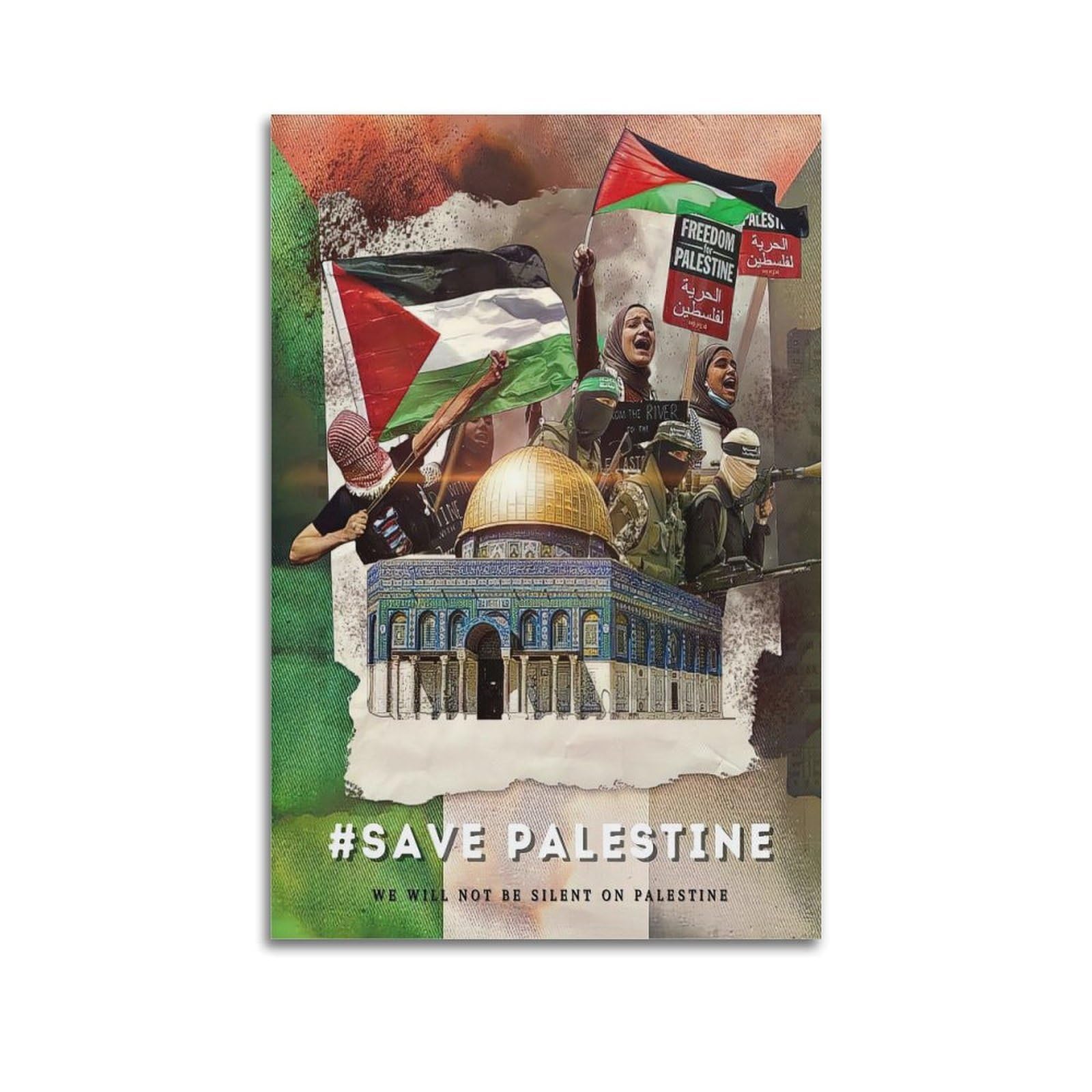 XKUGA Palestinian Flag Anti War Freedom Gaza World Peace Poster Modern Decorative Canvas Prints - Ideal Wall Art for Family, Man Cave, Game Room, Boys & Girls Bedroom 12x18inch(30x45cm)
