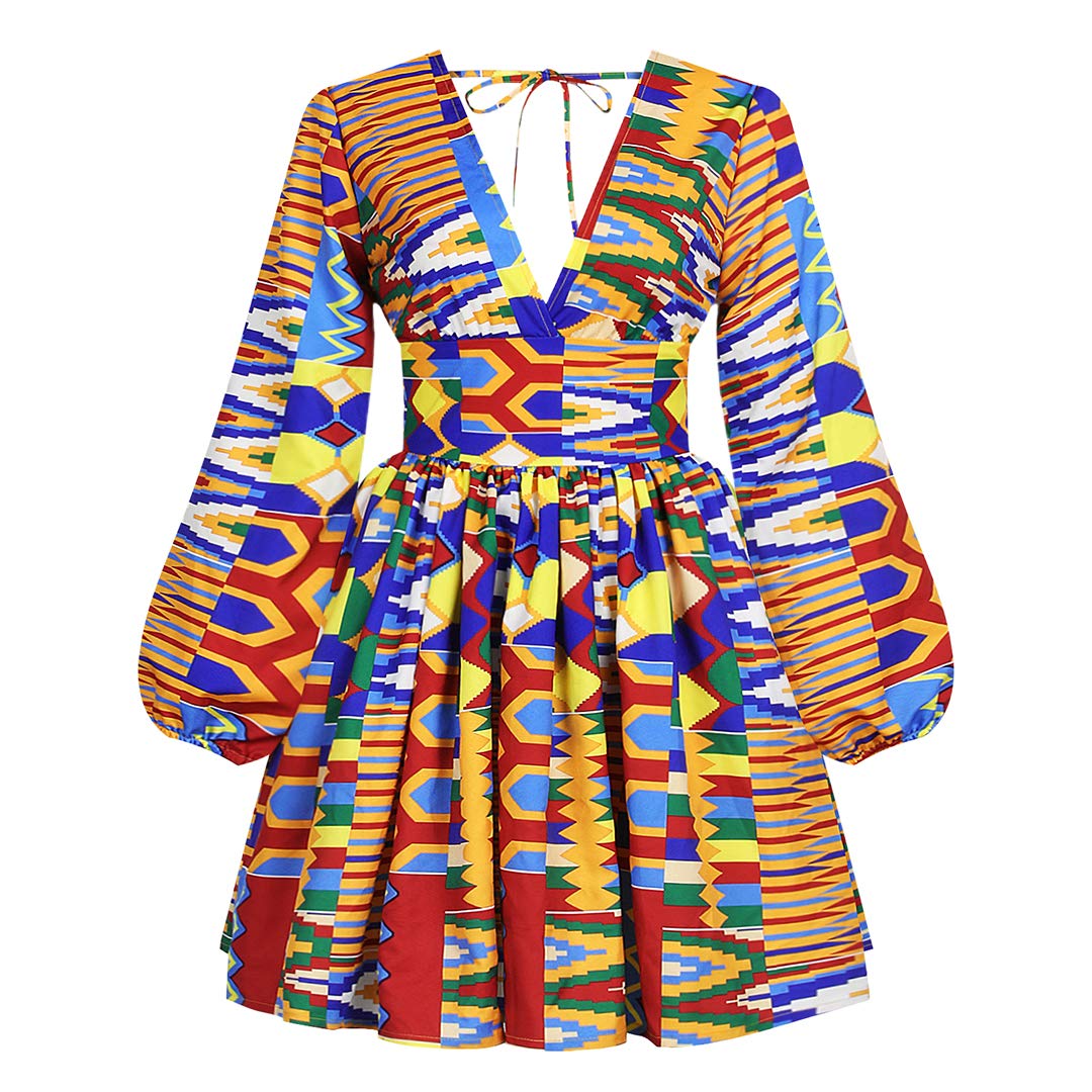 African Dashiki Printing Dress Long Sleeve Midi Fit Foraml A Line Swing Dresses