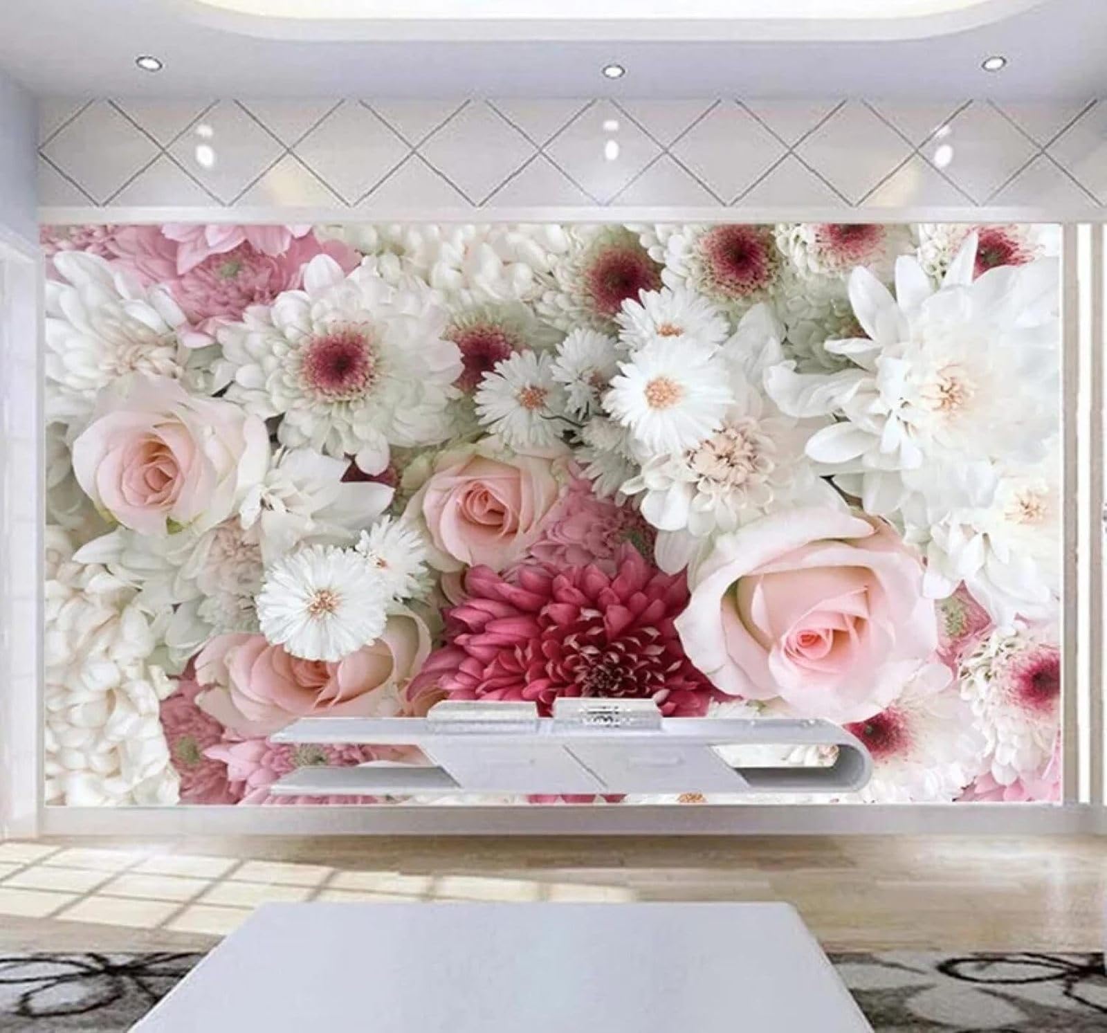 XLMING Fresh Beautiful Romantic Colourful Flowers 3D Wallpaper Luxury Silk Study Dining Feature Sofa Grey Bedroom Living Room Tv Decorative Wall-250cm×170cm