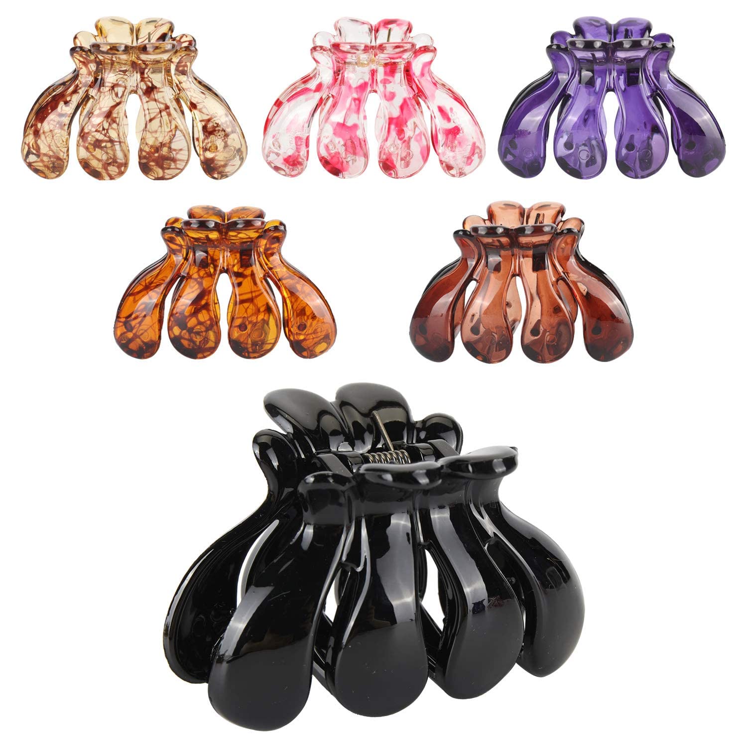 Lawie 6 Pack Tortoise Shell Leopard Black Brown Butterfly Octopus Plastic Hair Claw Clips Jaw Barrettes Grips Clamps Decorative Bun Chignon Hair Up Fancy Accessories for Women Girl Thin Thick Hair - Image 2