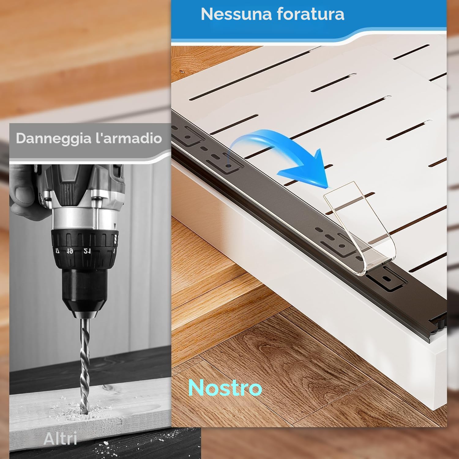 Sprifityy Cassetto telescopico,Armadio da Cucina Ripiani organizer estraibile in acciaio al carbonio,larghezza del cassetto regolabile 32-52 cm,nessuna perforazione, chiodi necessari (bianco)