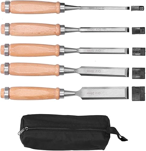 Kit de herramientas de tallado, 5 piezas de cinceles para carpintería, cuchillo de tallado de madera de acero aleado, duro práctico, cinceles de