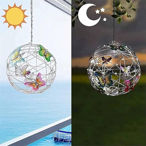 Miniatura 5 de Jardín colgante luz solar redonda bola luz con mariposa con lámpara de tejer impermeable decoración jardín decoración decorativa luz nocturna