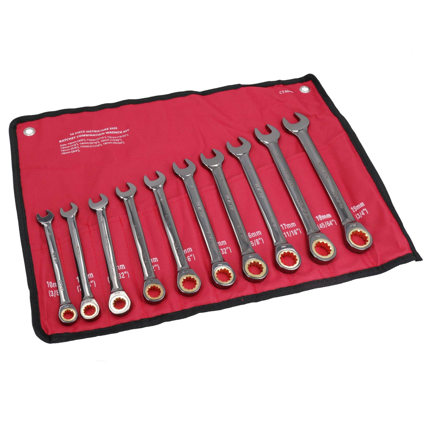 AB Tools Narzędzia Metric + SAE klucz płasko-oczkowy z grzechotką, zestaw kluczy płasko-oczkowych 10 – 19 mm 3/8'' – 3/4''