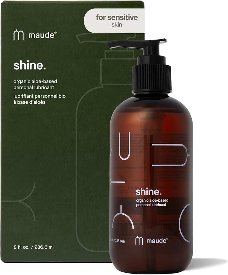 Maude Shine Aloe - Water-Based Personal Lubricant with Organic Aloe - Naturally Hydrating + Non-Sticky Lube - Latex Condom + Silicone Device Safe - Fragrance-Free, Hypoallergenic + Vegan (8 fl oz)