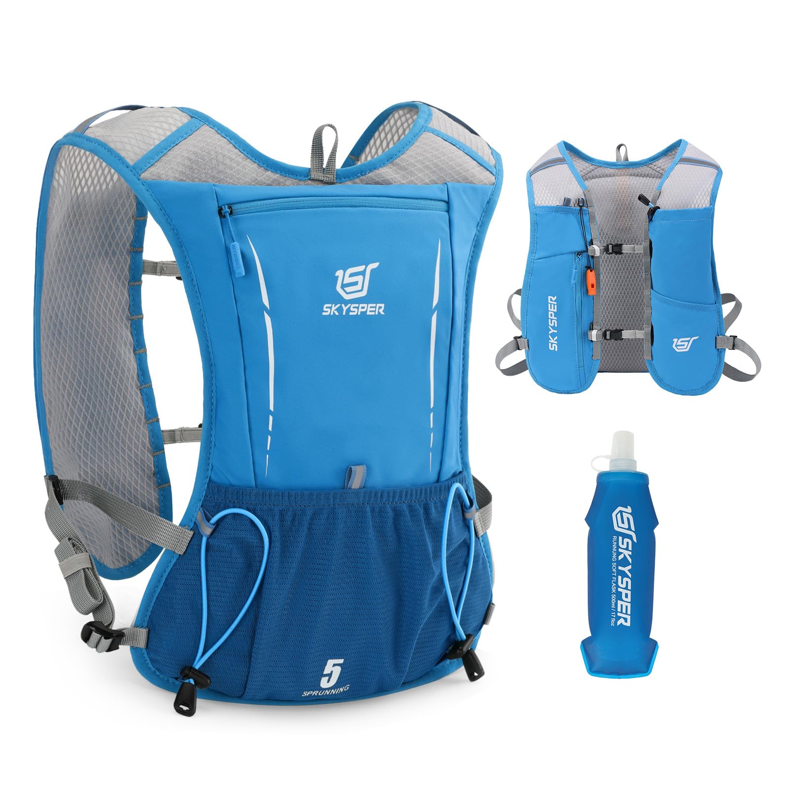 SKYSPER Zaino Idratazione 5L, Gilet Zaino Trail Running con Borraccia Morbida 500ml per Corsa Ciclismo Jogging Escursione