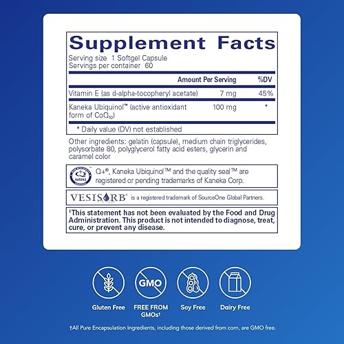 Miniatura 2 de Pure Encapsulations Ubiquinol VESIsorb  Suplemento hipoalergénico  Absorción mejorada de la forma antioxidante activa de CoQ10  60 cápsulas Caplique