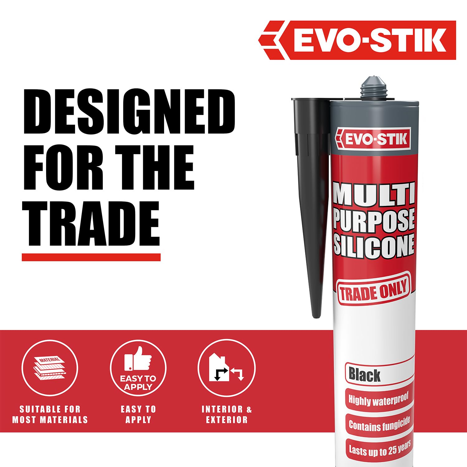 EVO-STIK Multipurpose Silicone Sealant Black - Waterproof & Mould Resistant - For Interior and Exterior Use — view 4