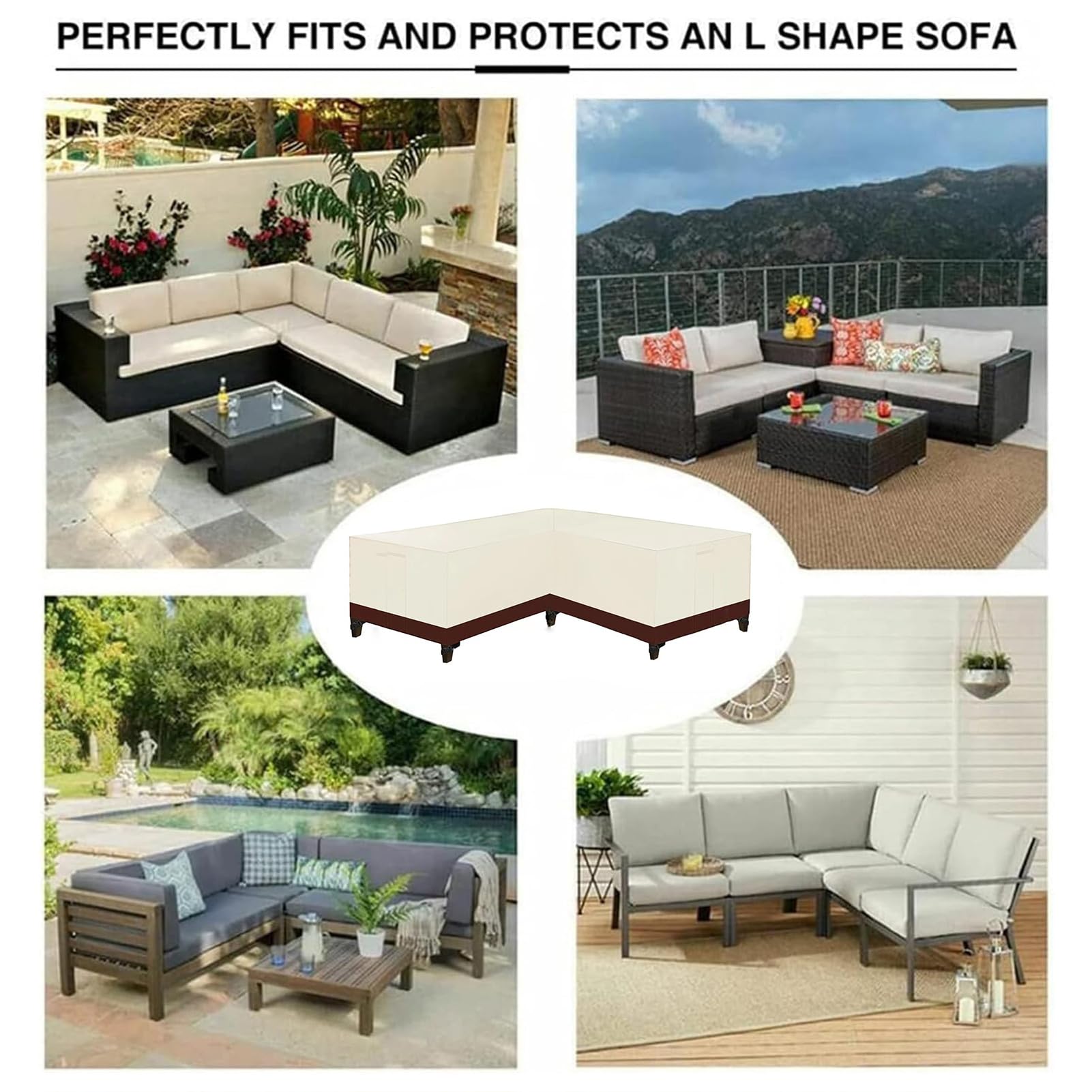 Coperture per Divano Angolare da Giardino, Copridivano Angolare Esterno Impermeabile Copertura Protettiva, per Forma di L Mobili da Giardino A Forma di V (270x270x90cm,Mi KA)