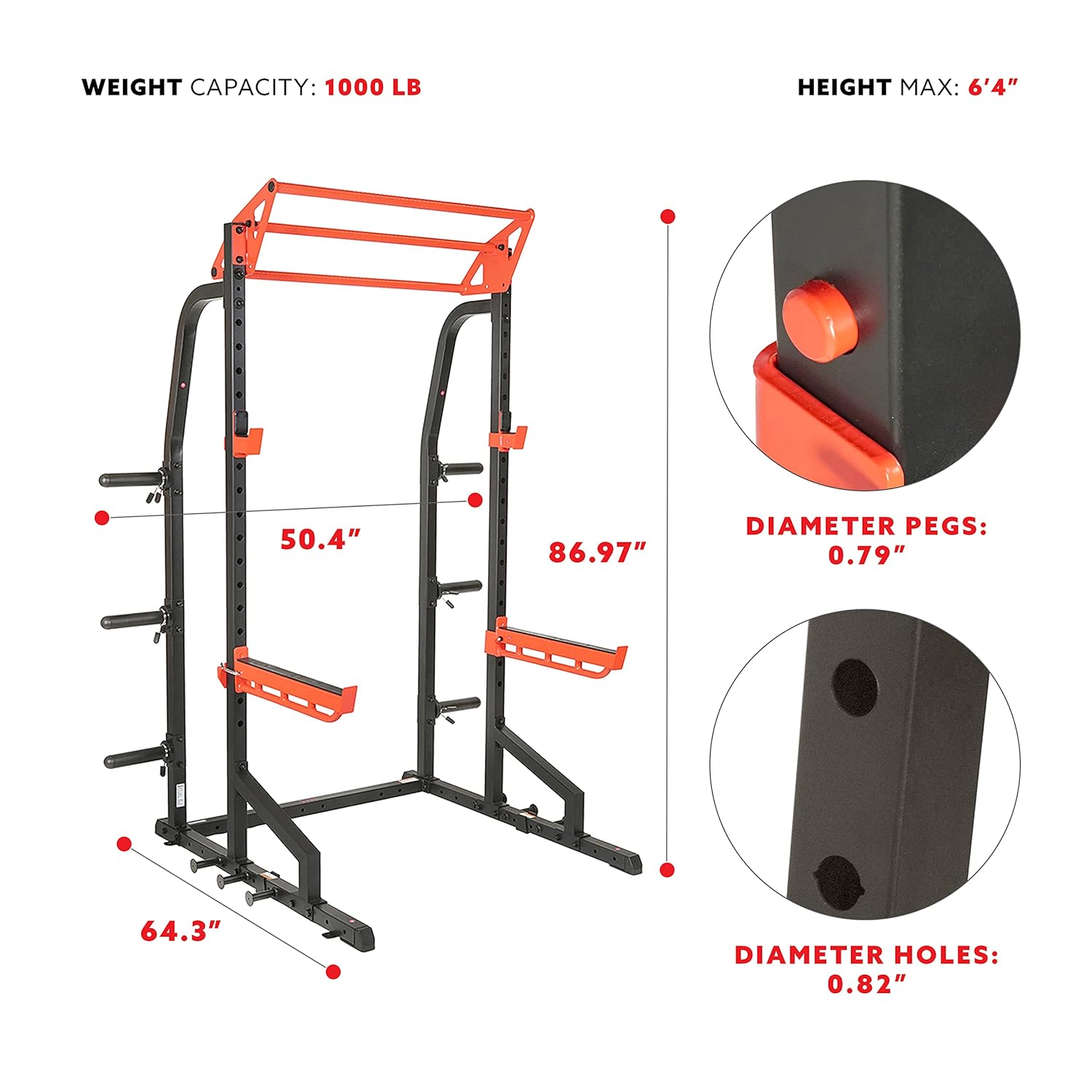 Sunny Health Fitness Power Zone Half Rack Heavy Duty Performance Power Cage with J-Hooks, Adjustable Pull Up Bar Optional Bench with Dumbbell Rack, Premium Incline Bench, LAT Pull Down Attachment Sunny Health Fitness Power Zone Half Rack Heavy Duty Performance Power Cage with J-Hooks, Adjustable Pull Up Bar Optional Bench with Dumbbell Rack, Premium Incline Bench, LAT Pull Down Attachment