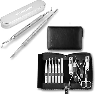 Manicure Set, FAMILIFE Professional Manicure Kit Nail Clippers Set 11 in 1 Stainless Steel Pedicure Tools Kit and 100% Stainless Steel Ingrown Toenail File and Lifter Double Sided with Storage Case