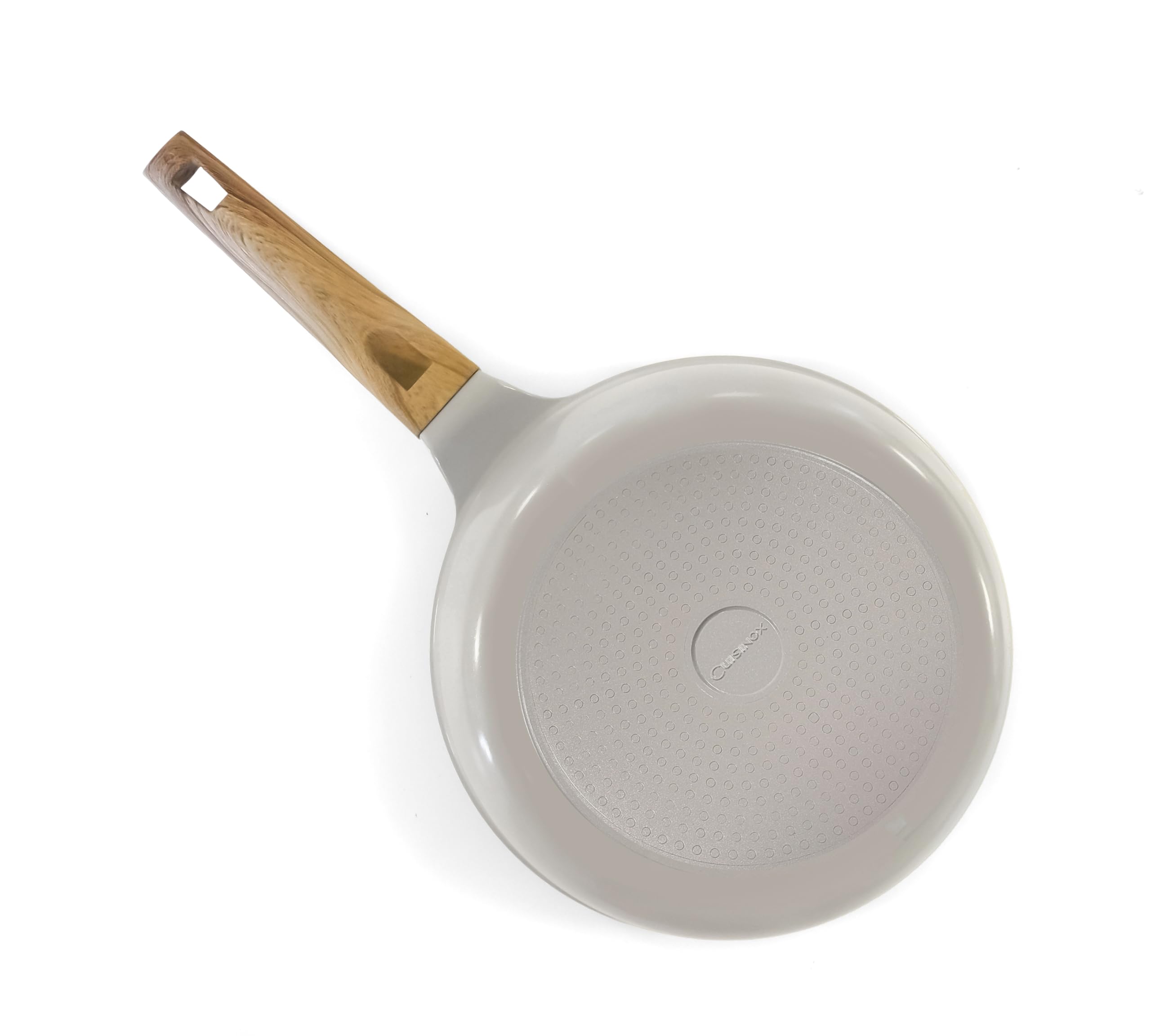Cuisinox - Mythic - Sauteuse 24 cm avec revêtement en céramique blanche et couvercle assorti - Poignée Fixe Soft Touch effet bois - Sans PFOA et PFAS - Coloris Blanc et Gris