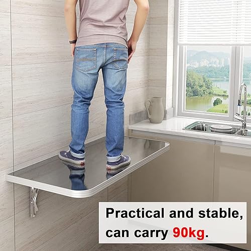 Miniatura 7 de Wall Mounted Folding Table for Laundry Room, Stainless Steel Storage Shelf with Metal Brackets for Kitchen Dining Room Home Bar WorkbenchStable