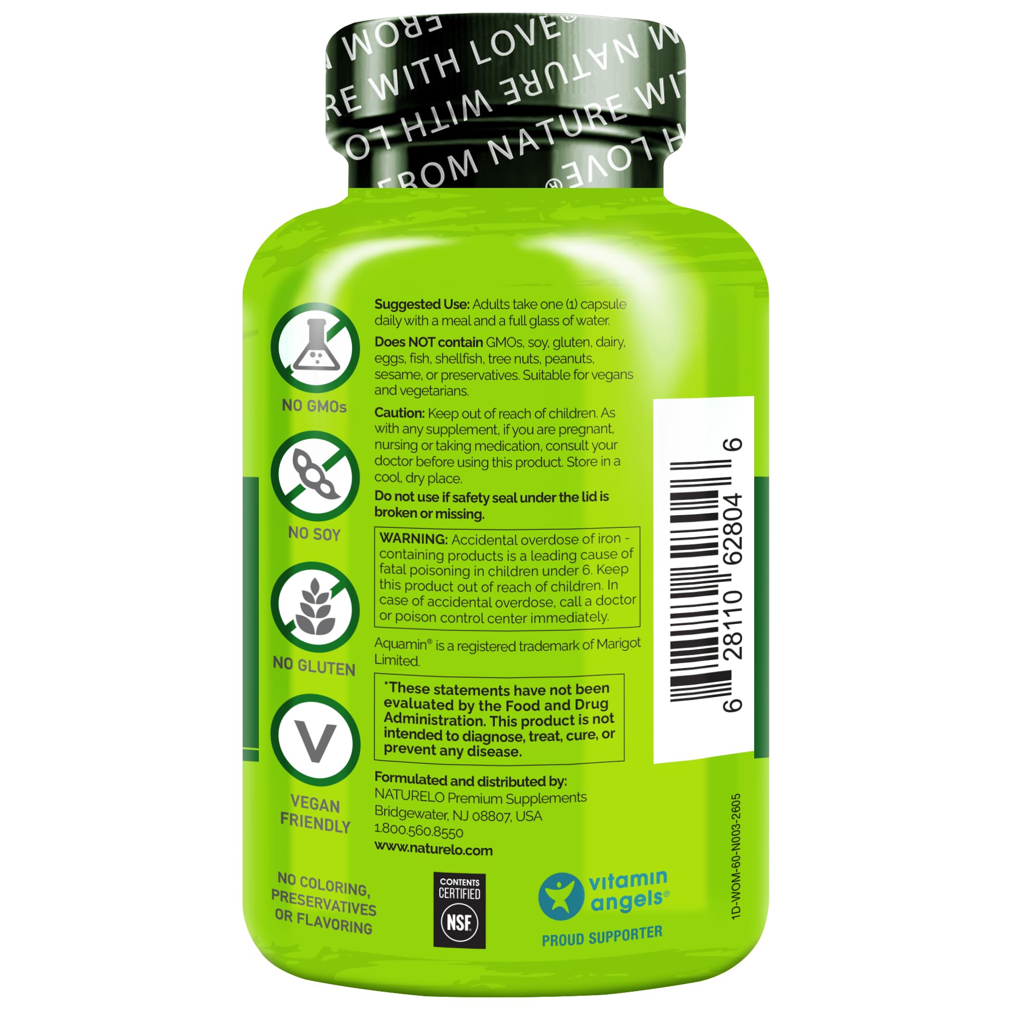 NATURELO Eine tägliche Multivitamin für Frauen unterstützt Immunität, Energie & Wellness, hilft der Haut, Nägel und Haare Wachstum GMO frei, Glutenfrei 60 Kapseln 2 Months Supply