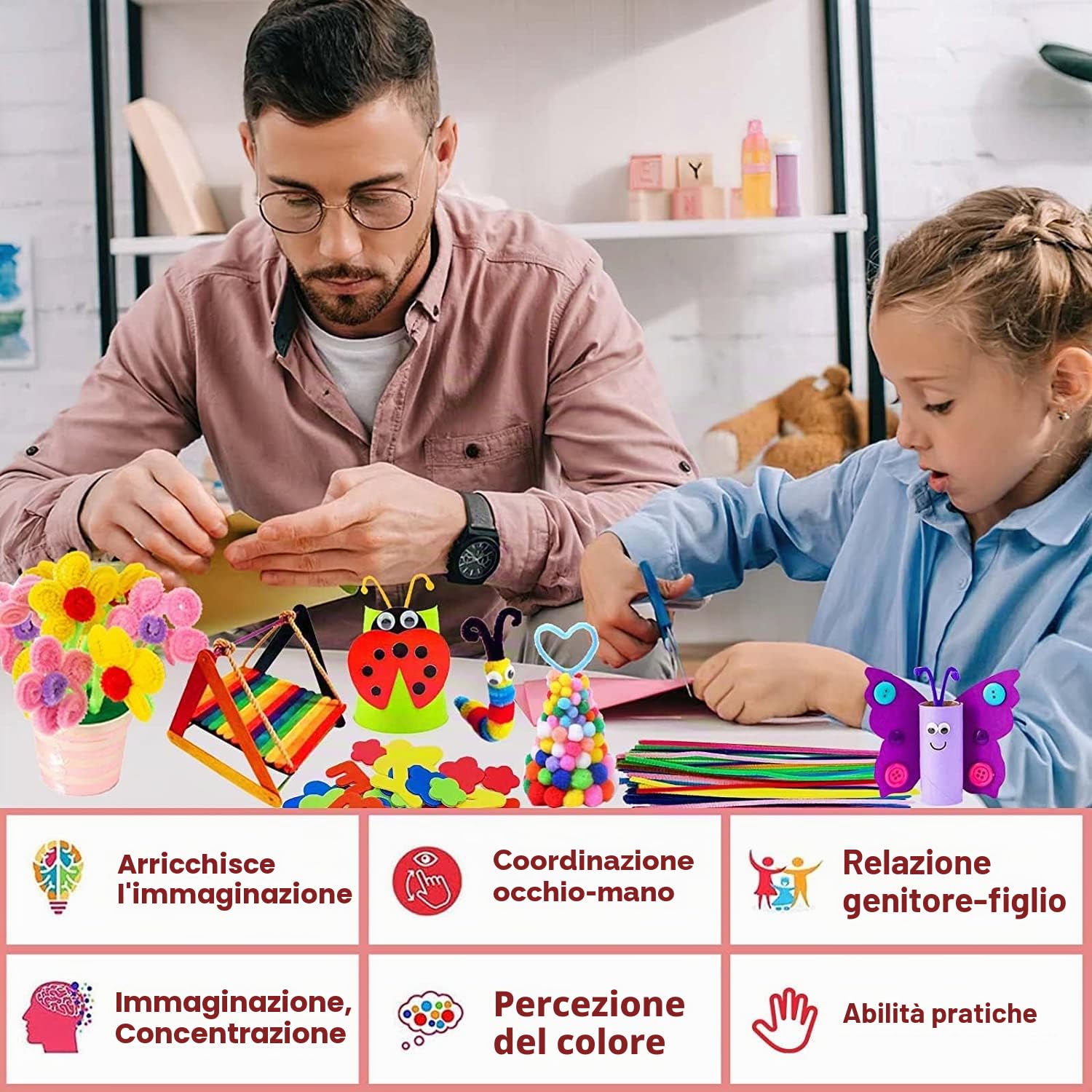 Withosent Set fai da te per bambini, 3000 + pezzi, fai da te per bambini, set fai da te per bambini, detergente per pipe, ghiaccio sul gambo, pompon, perline, scrapbooking