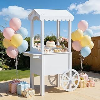 imprsv Candy Cart, Tool-Free Assembly Dessert Cart Lightweight PVC Candy Cart with Wheels for