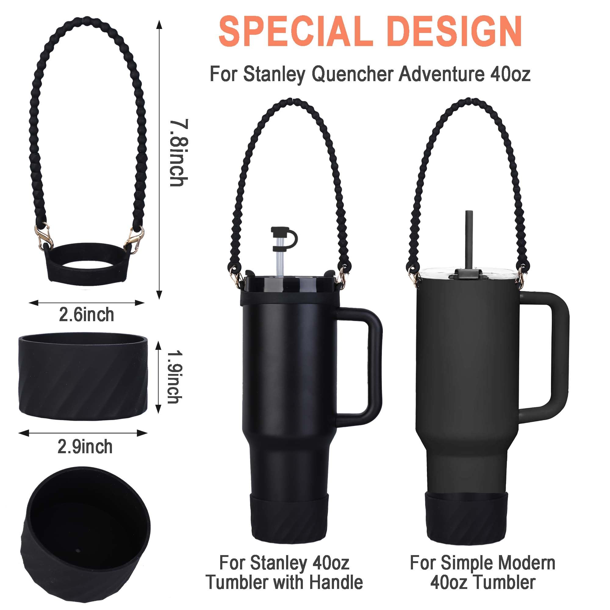 Cup Accessories Set for Stanley Including 1 Pcs Water Bottle Handle, 3 Pcs Silicone Spill Proof Stopper, 1 Pcs Silicone Boot for Stanley Cup 30/ 40oz Tumbler Accessories (Black)