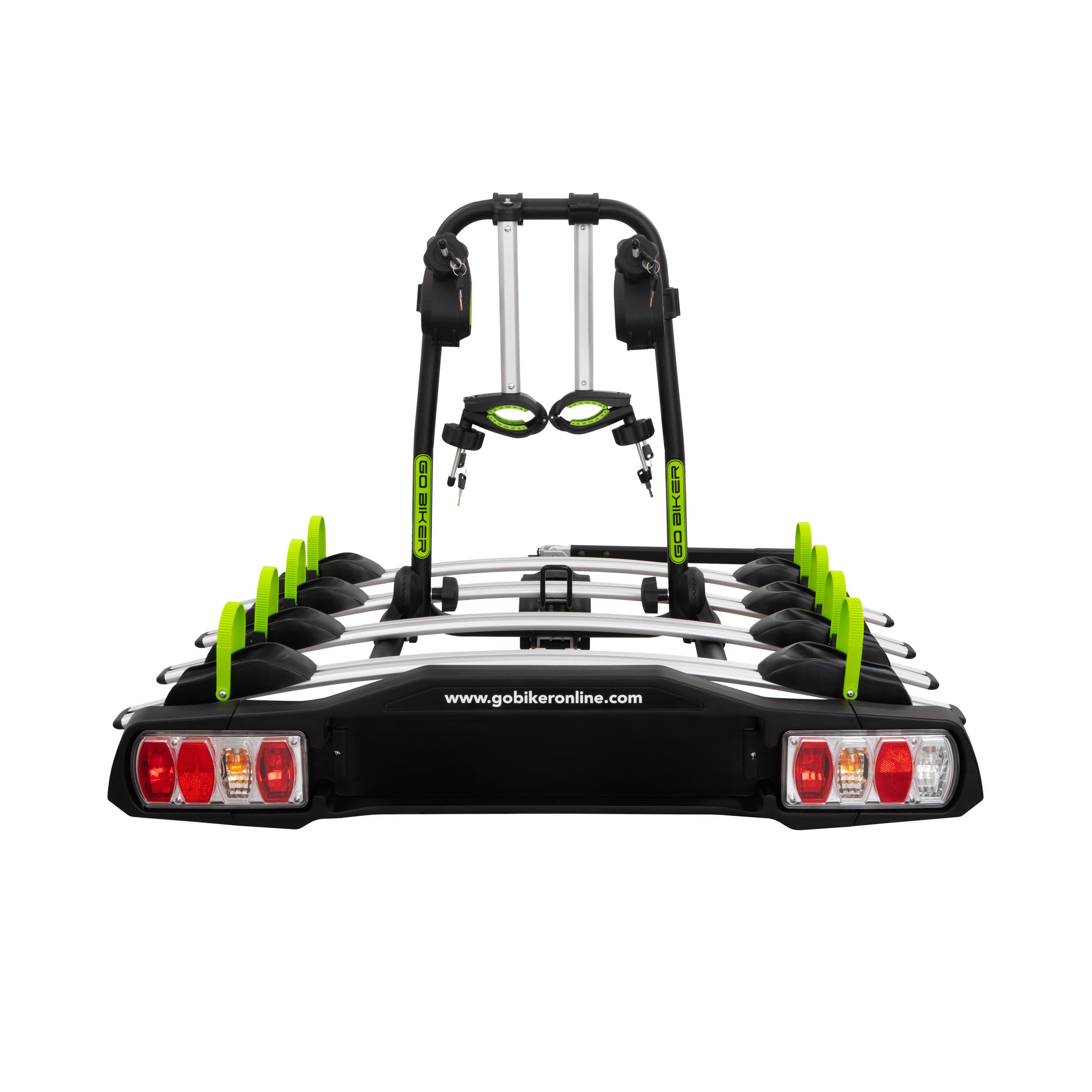 PRO Z4 Portabici Gancio Traino per 4 Bici – Struttura Acciaio/Alluminio – Sistema di Sicurezza – 15 kg per Binario – Facile Montaggio