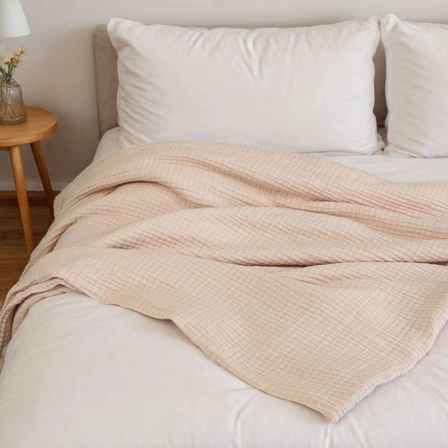 Cotton Blanket Soft, Breathable Layering Bedspread Blanket, All Season Gauze (Rose Pink, Queen（90"x90"）)