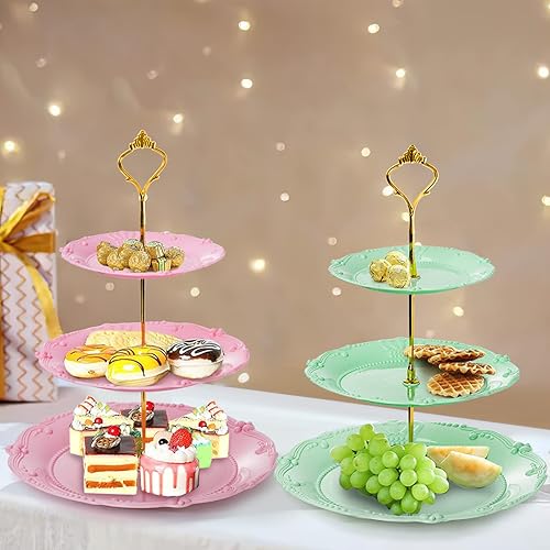 Miniatura 7 de Fasmov Paquete de 3 soportes de plástico para cupcakes de 3 niveles, platos de postre para tartas, frutas, dulces, torre de exhibición reutilizable