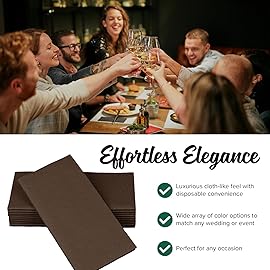 SimuLinen Brown Linen Feel Disposable Dinner Napkins - Cloth-Like Kosher Napkins for Weddings and Showers, Decorative 16x16, Box of 300