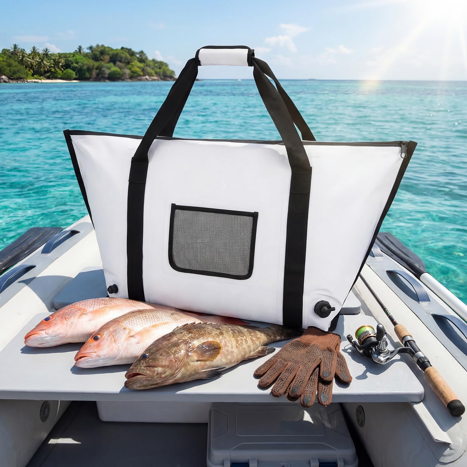 COSTWAY Isolierte Fisch-Kühltasche, Fisch-Tötungstasche für gefangene Fische, tragbare wasserdichte isolierte Angeltaschen, hält EIS kalt über 24 Stunden