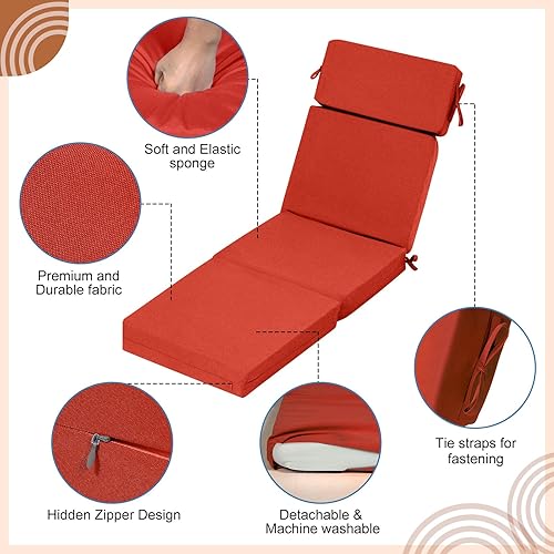 Miniatura 10 de Geelin Cojín de 2 piezas para silla exterior de 21 x 72 pulgadas, cojín de playa para asiento profundo, respaldo alto, cojín de patio, impermeable,