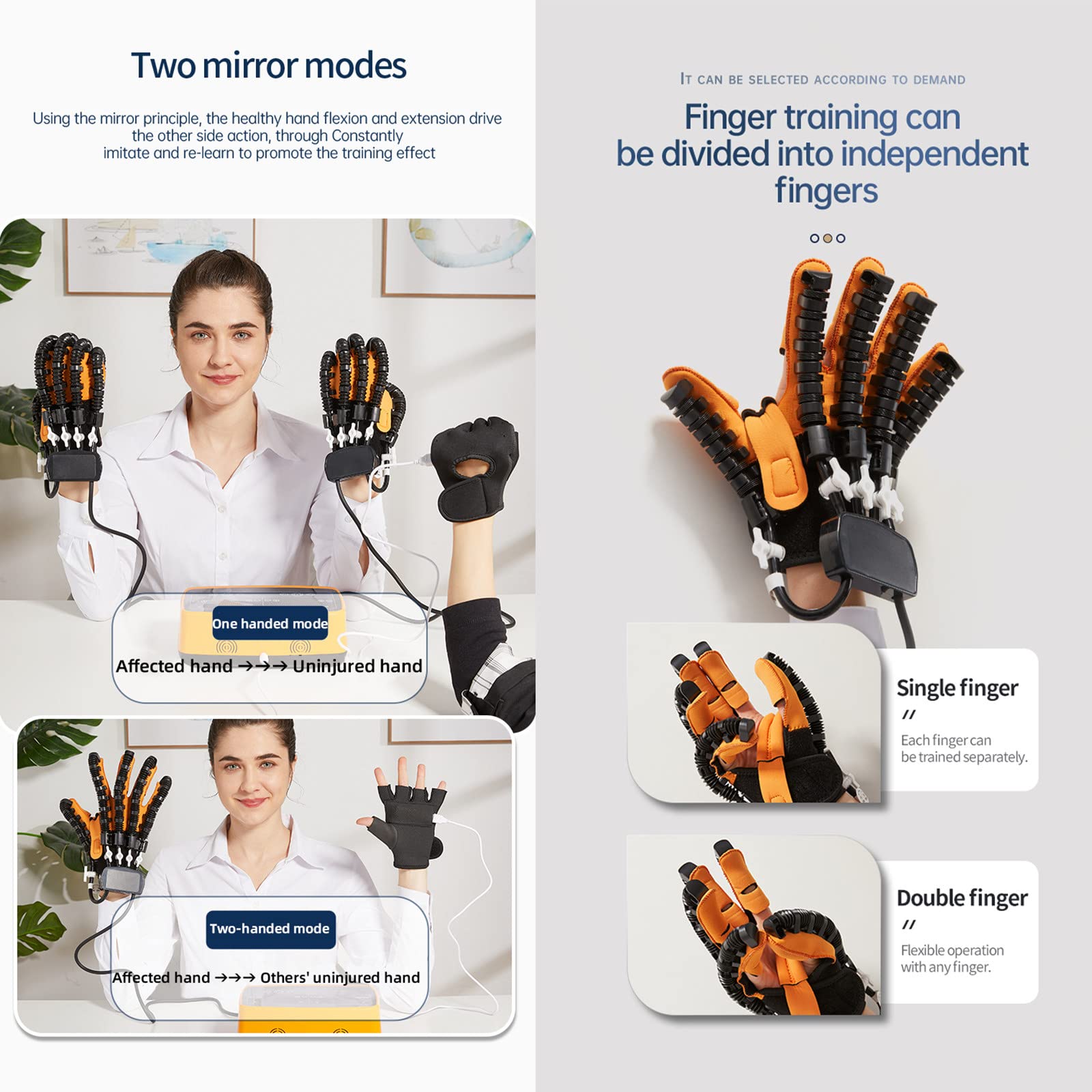 Nuevos Guantes de Robot de rehabilitación Modo de Dos Manos, Equipo de rehabilitación de Manos Ajuste de Fuerza con Carga USB, Equipo de Ejercicio de Mano con Dedo,L
