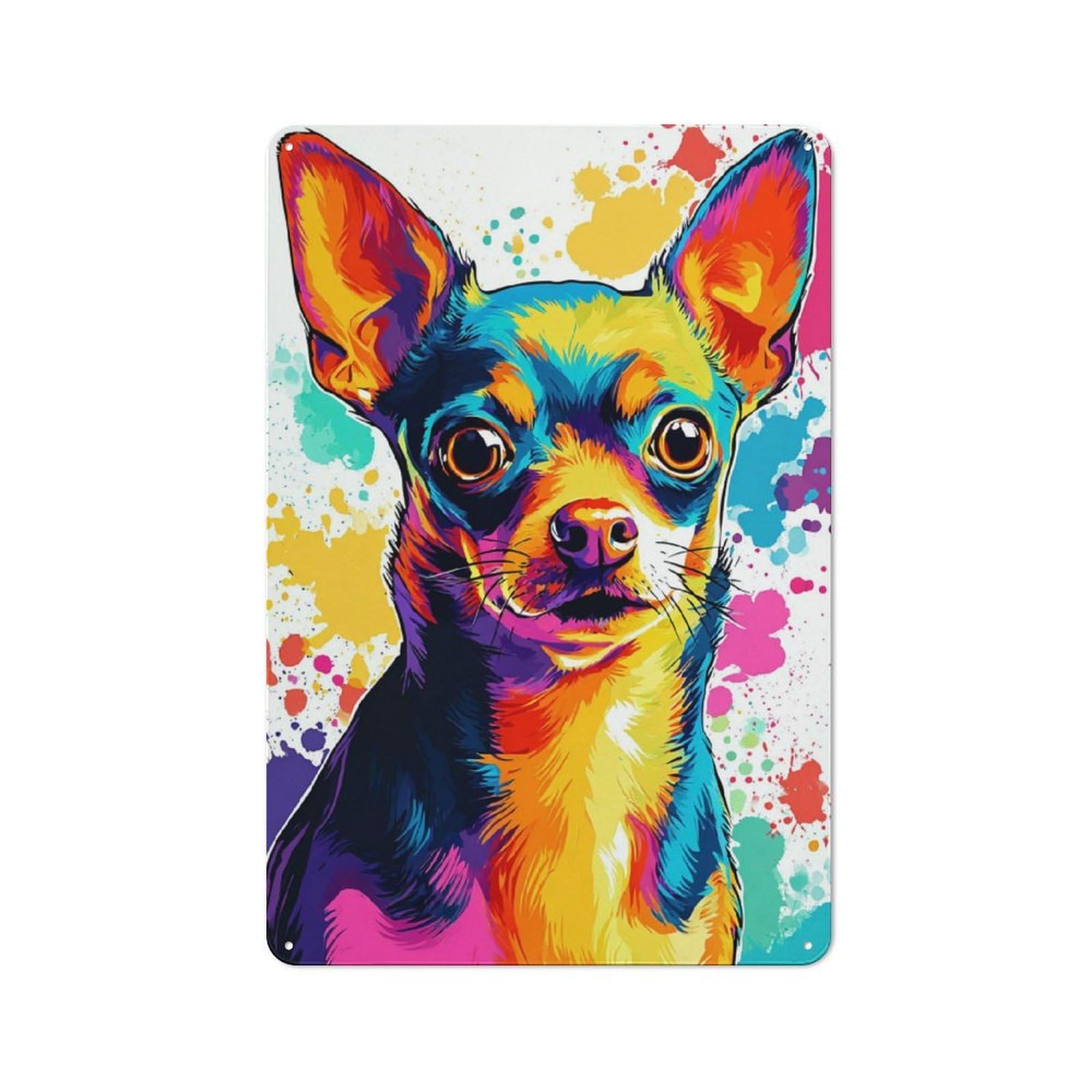 Junmoney Colorful Chihuahua Art Print -1 Loft Style Metal Wall Decor 30X20cm, Decorative Metal Plaque For Loft, Studio, Office Or Creative Room
