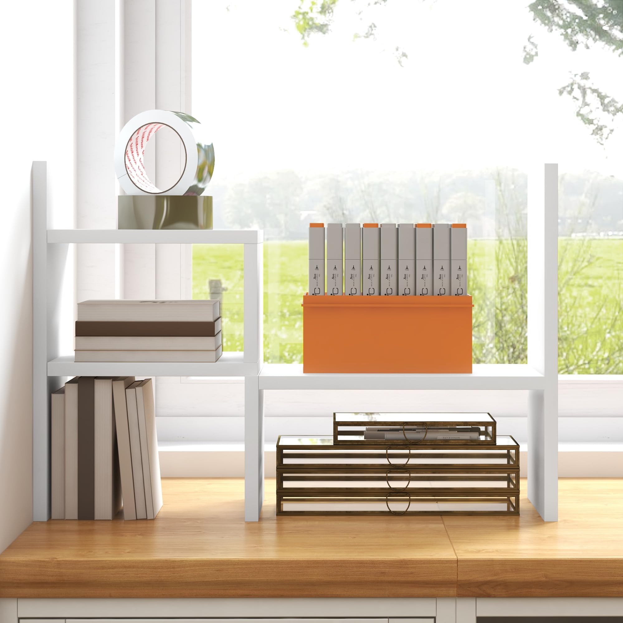 HOMCOM Modulares Schreibtischregal, multifunktionaler Schreibtisch-Organizer, Schreibtisch-Organizer, Schreibtisch-Regal, 2-teilig, Holz, Weiß