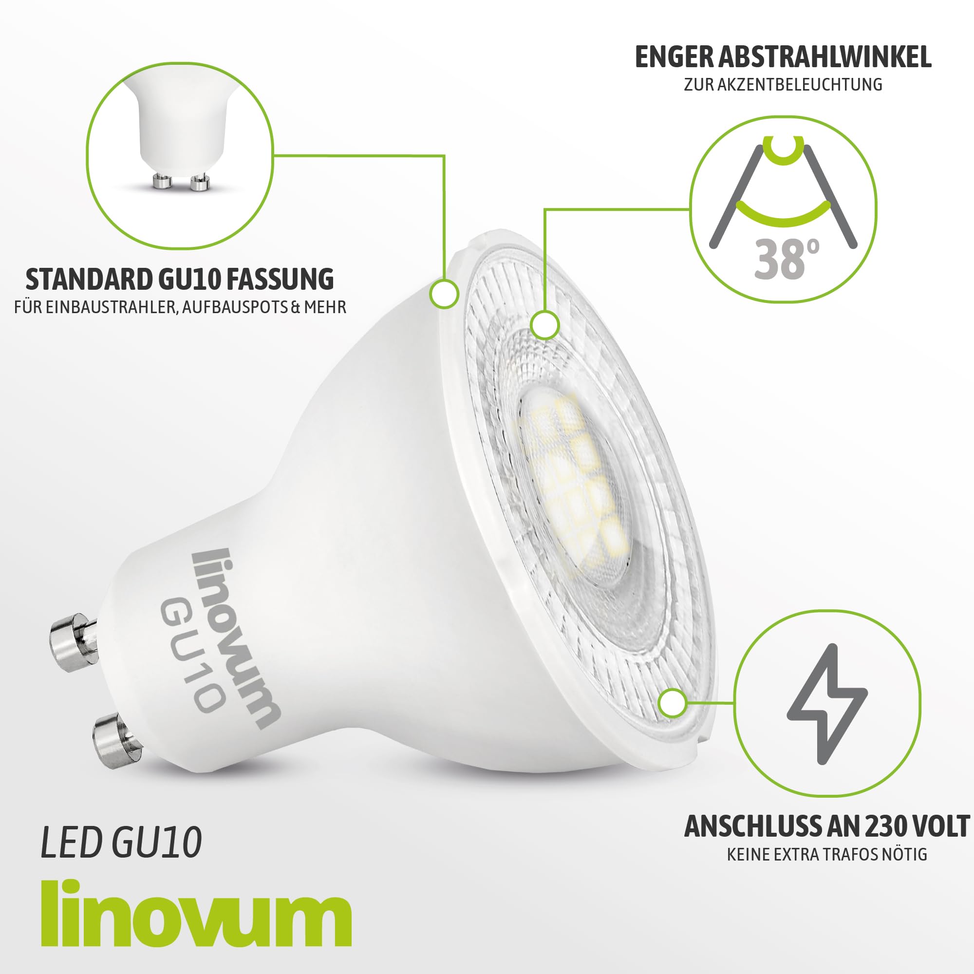 linovum - Lampadina GU10 LED 2W bianco caldo 3000K - lampadina GU10 led sostituzione alogena spot economico lunga durata 230V