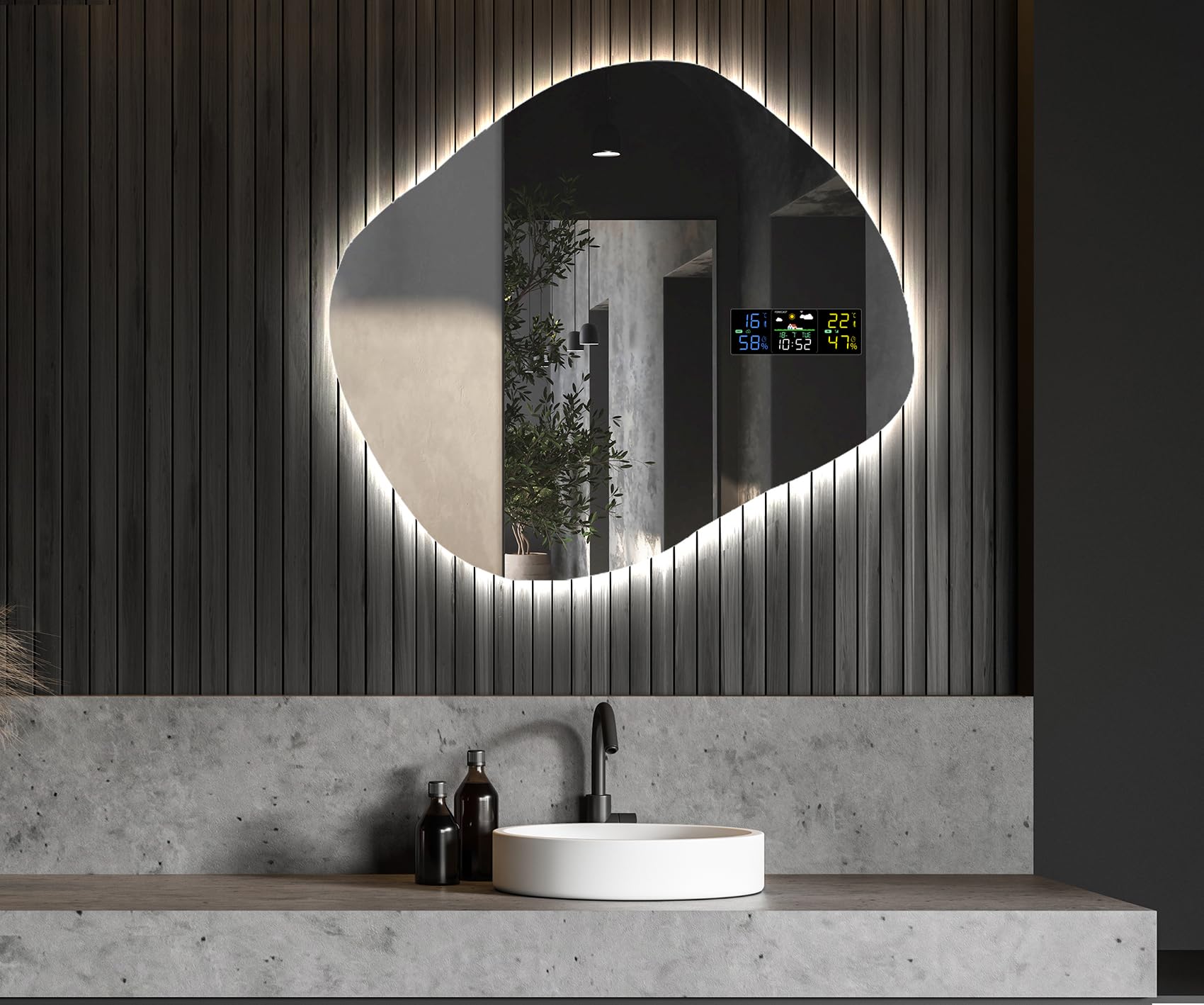 A ARTFORMA decorativi Specchio LED da parete forme particolari 74x64 cm | su Misura | moderno specchi con illuminazione, retroilluminato | ROM221