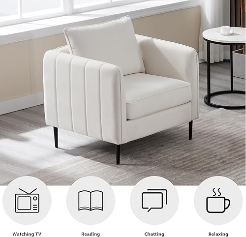 Miniatura 14 de Silla decorativa de piel sintética, sillón moderno de mediados de siglo para sala de estar, silla de lectura, sofá individual, cojín de espuma de