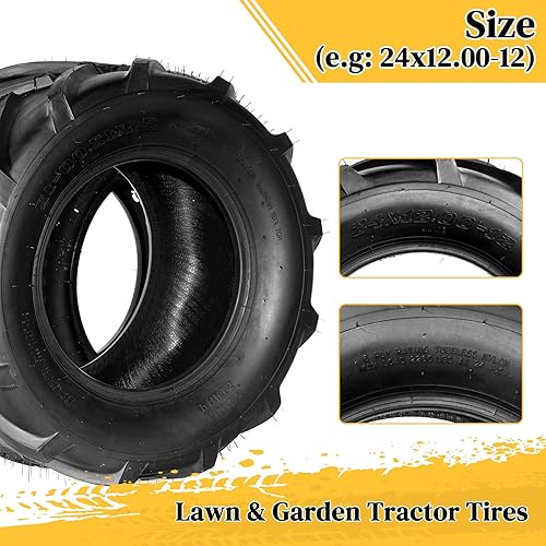Miniatura 4 de AutoForever 24x12.00-12 Lawn Tractor Tires 24X12.00X12 Turf Mower Golf Cart Tubeless Tires, 6 Ply Max Load 2270Lbs Set of 2